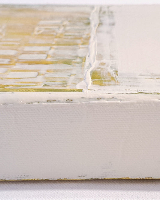 Close up of the edge of the painting Break of Day by artist Heidi Hjort