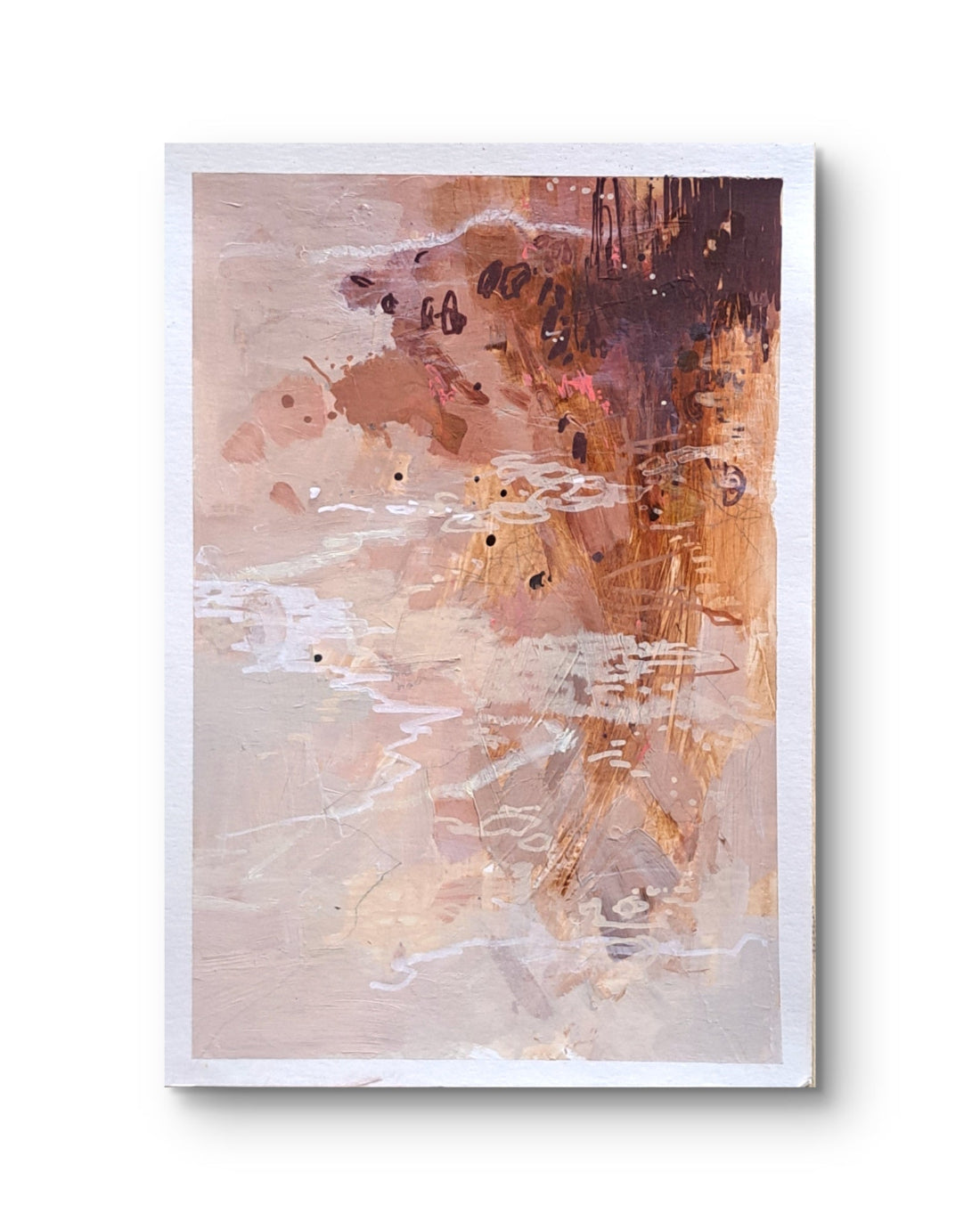 Abstract art print with brown and beige tones on a white background